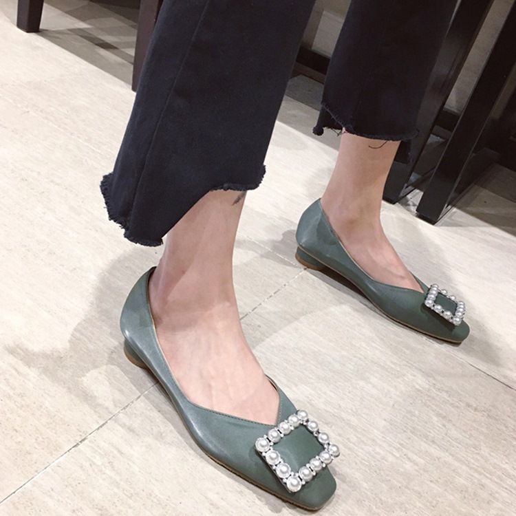 Pu Fyrkantig Tå Slip-On Low-Cut Övre Dam Platta skor
