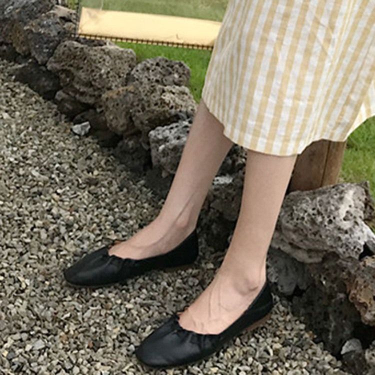 Pu Square Toe Slip-On Block Heel Dam Platta skor
