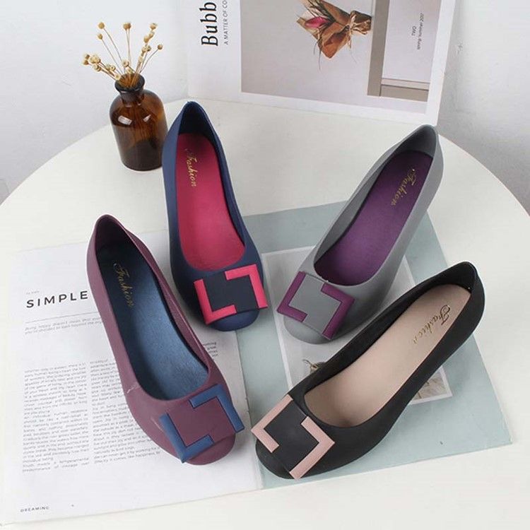 Pvc Slip-On Rund Tå Kil Klack Dam Jelly Skor