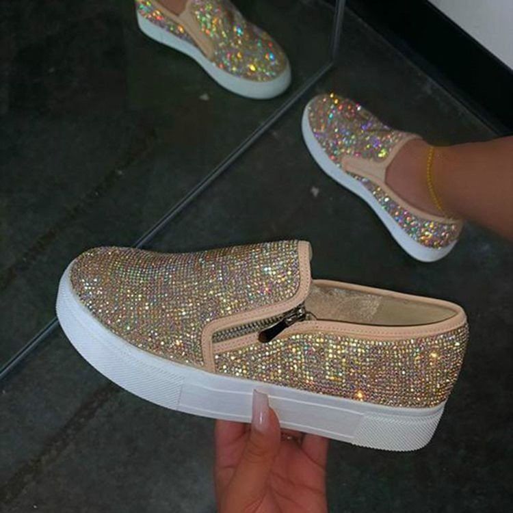 Rhinestone Slip-On Low-Cut Upper Plain Sneakers