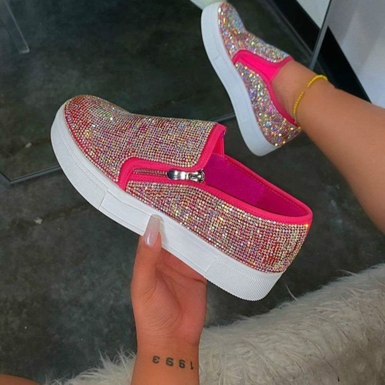 Rhinestone Slip-On Low-Cut Upper Plain Sneakers