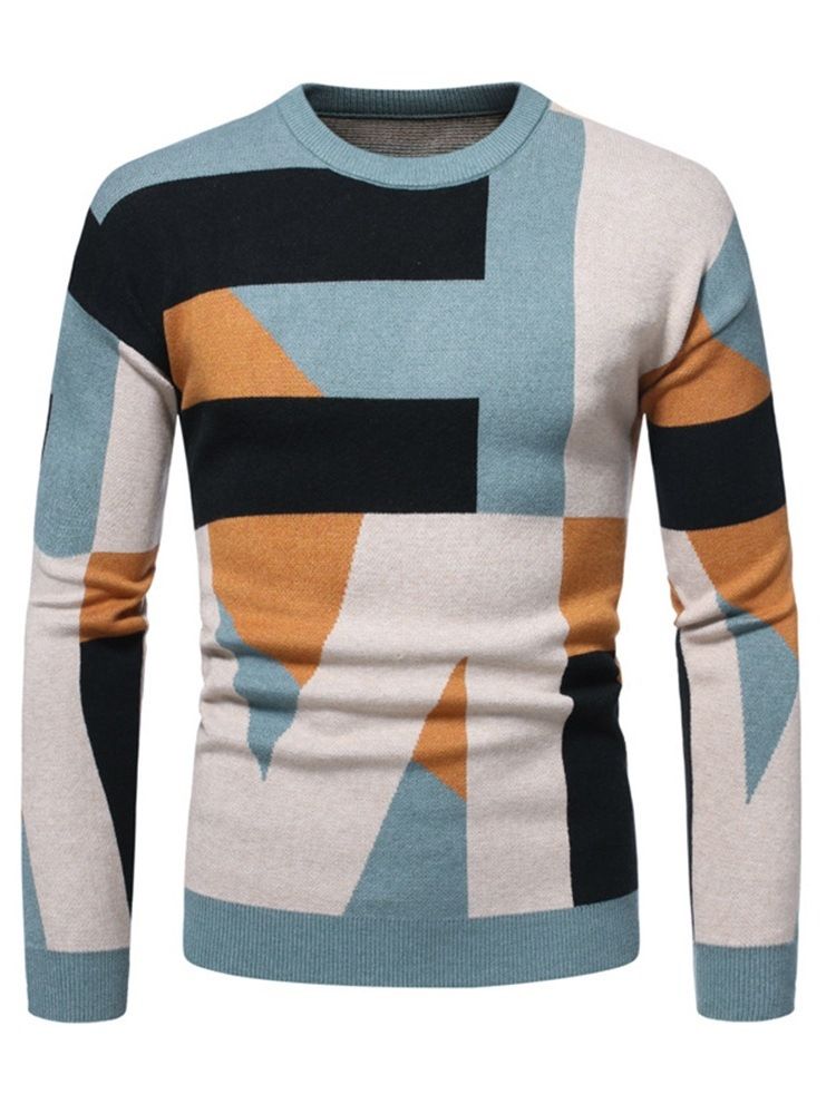 Casual Standard Patchwork Color Block Vintertröja
