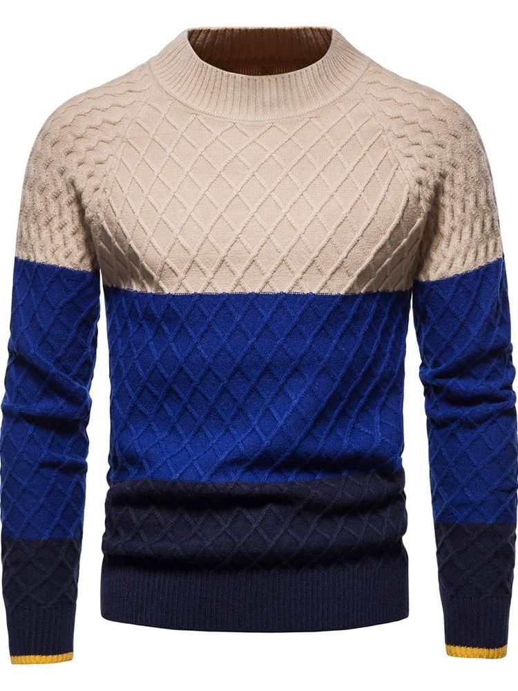 Color Block Casual Standard Patchwork Vintertröja