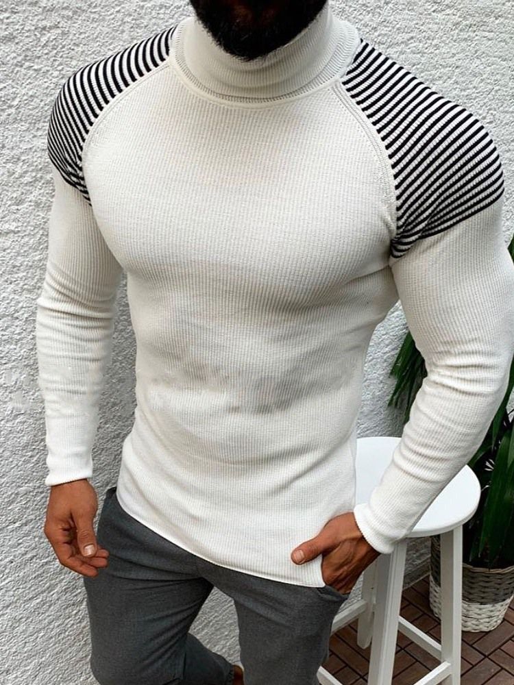 Color Block Turtleneck Patchwork Fall Slim Sweater