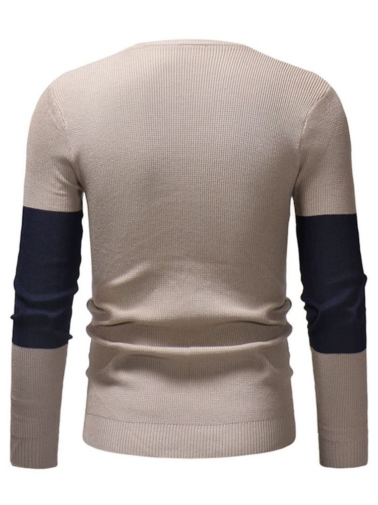 Färgblock Patchwork Rund Hals Casual Slim Tröja För Män