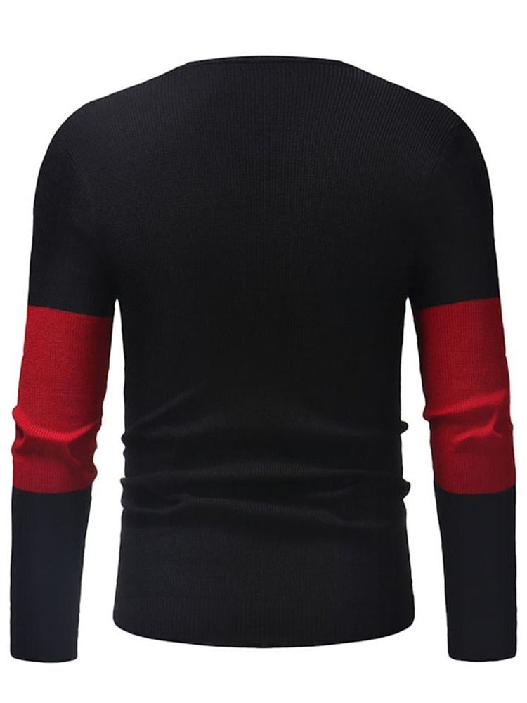 Färgblock Patchwork Rund Hals Casual Slim Tröja För Män