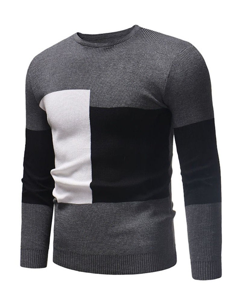 Färgblock Patchwork Rund Hals Casual Slim Tröja För Män