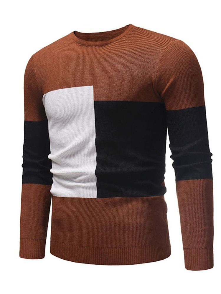 Färgblock Patchwork Rund Hals Casual Slim Tröja För Män