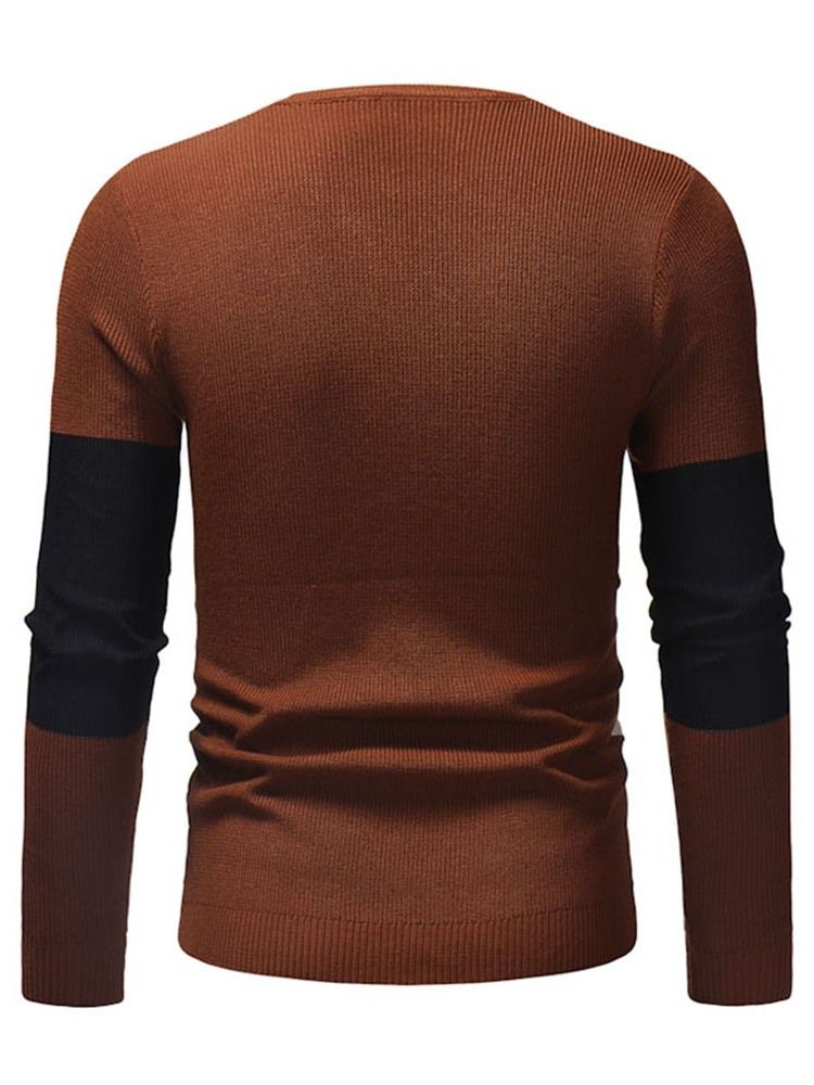 Färgblock Patchwork Rund Hals Casual Slim Tröja För Män