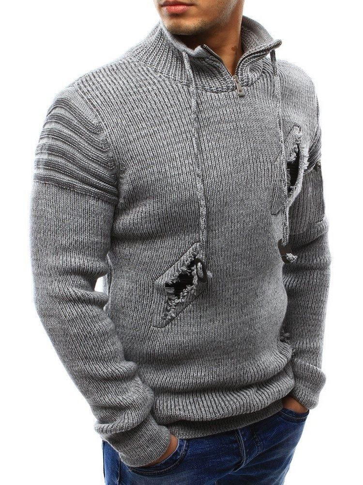Hål Stativ Krage Standard Slim Casual Tröja