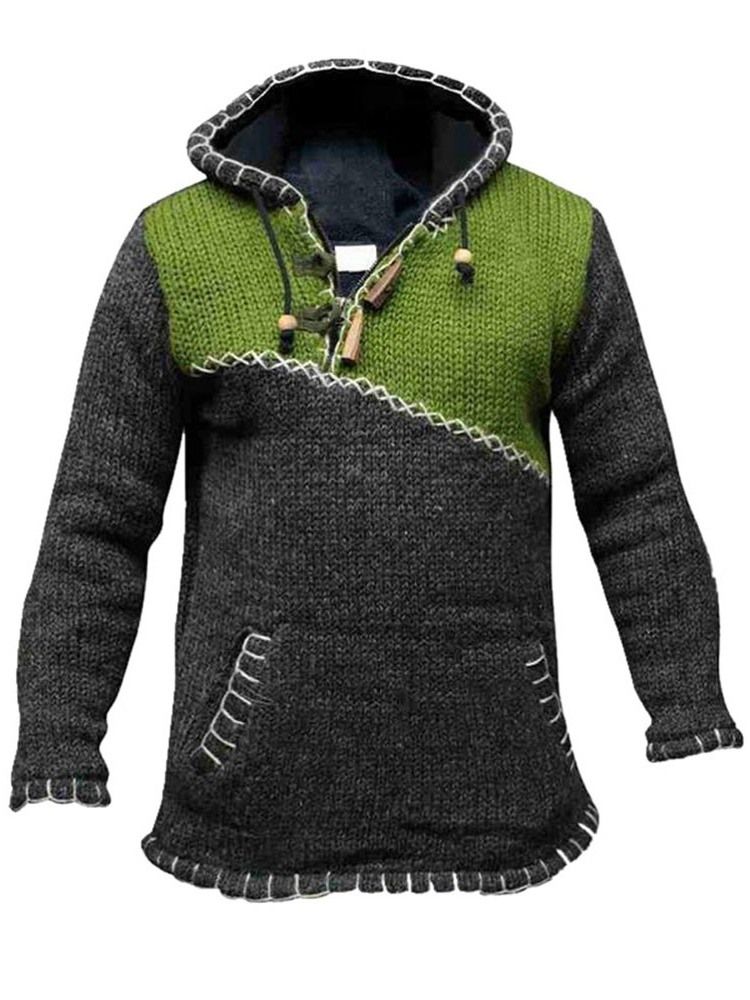Huva Patchwork Color Block Rak Casual Tröja