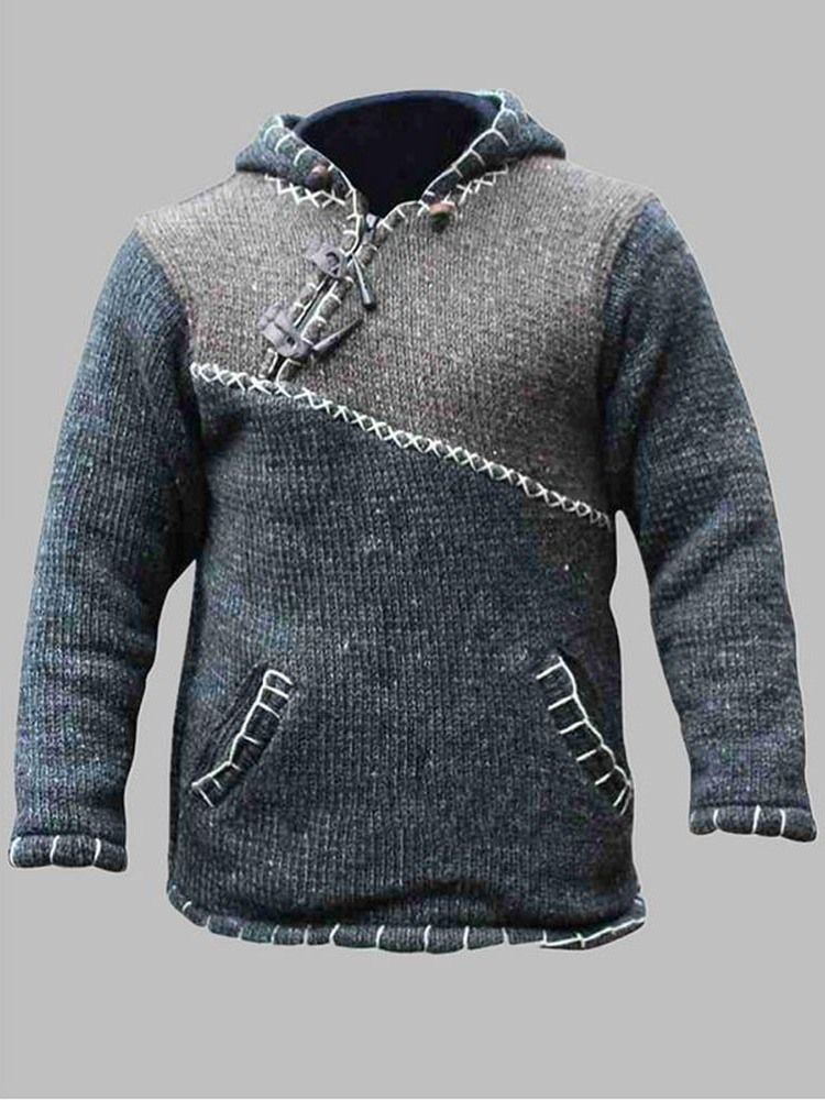 Huva Patchwork Color Block Rak Casual Tröja