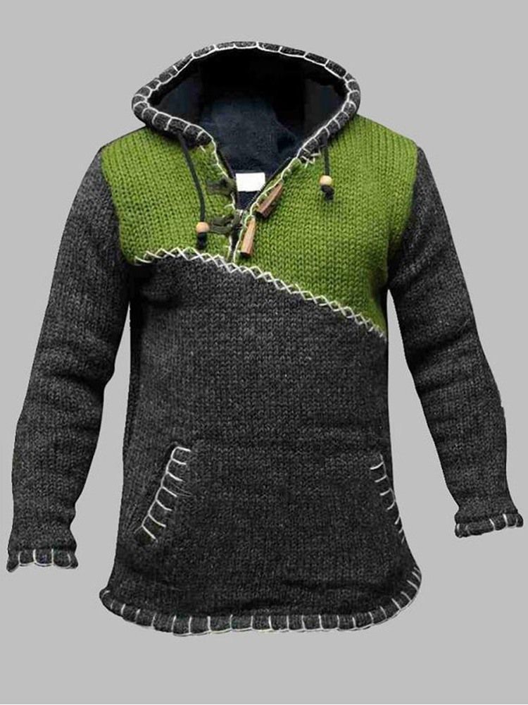 Huva Patchwork Color Block Rak Casual Tröja