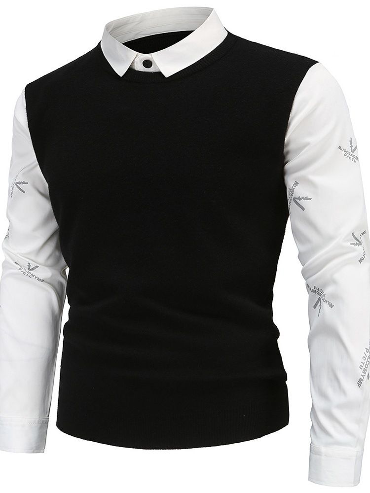 Lapel Standard Patchwork Casual Vintertröja