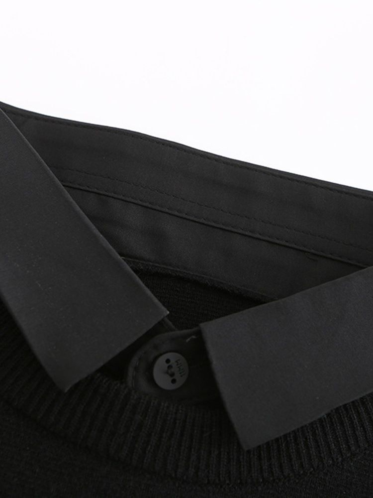 Lapel Standard Patchwork Casual Vintertröja
