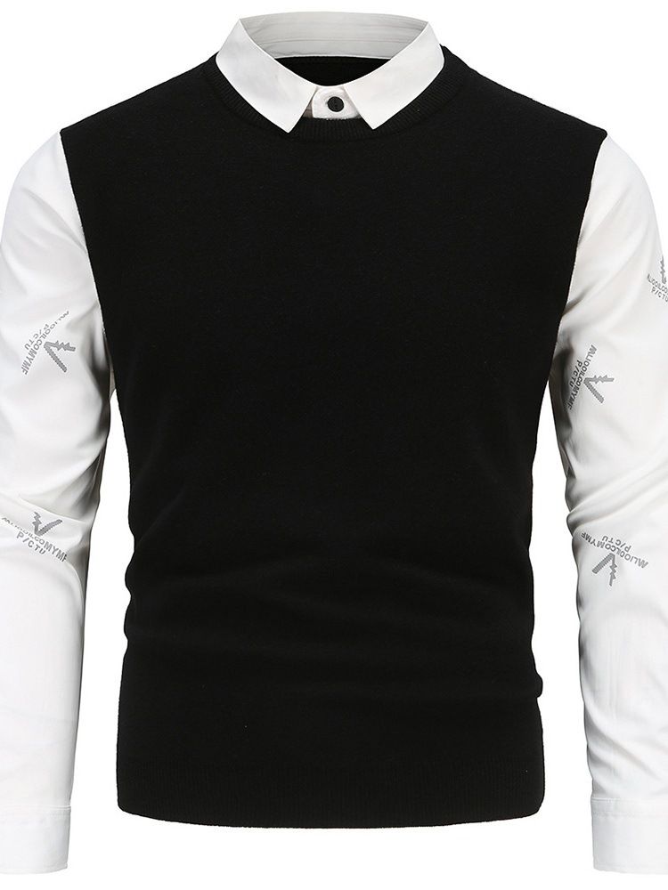 Lapel Standard Patchwork Casual Vintertröja