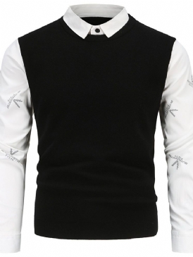 Lapel Standard Patchwork Casual Vintertröja