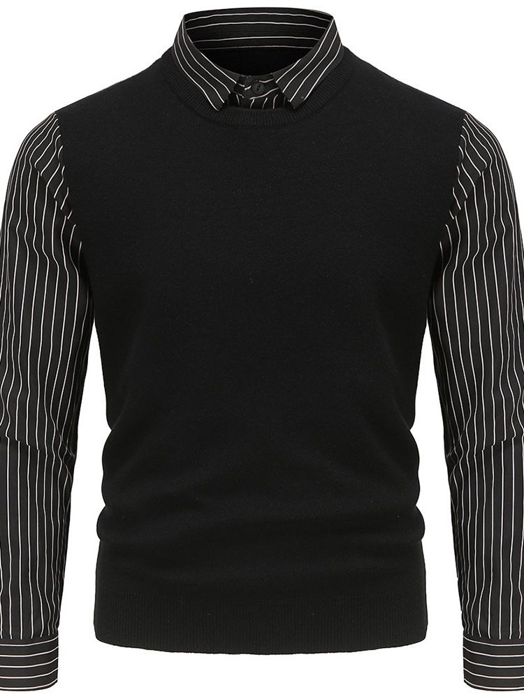 Patchwork Standard Stripe Vinter Casual Tröja