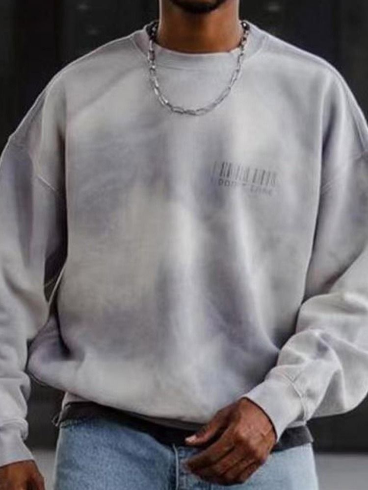 Pullover Färgblock Tryck Rund Hals Lösa Hoodies