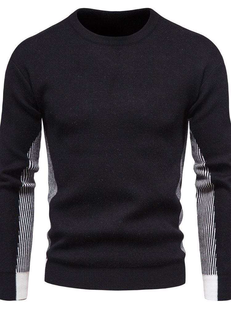 Randig Standard Rundhalsad Casual Slim Sweater