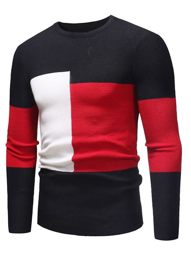 Rund Hals Patchwork Color Block Casual Slim Sweater