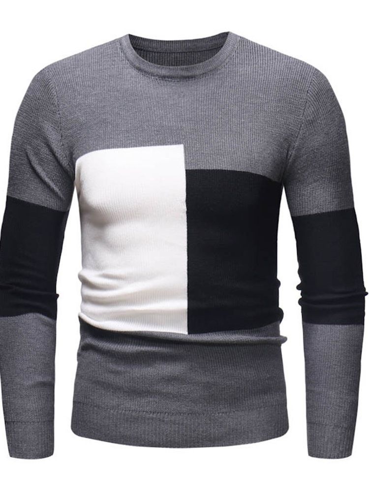 Rund Hals Patchwork Color Block Casual Slim Sweater