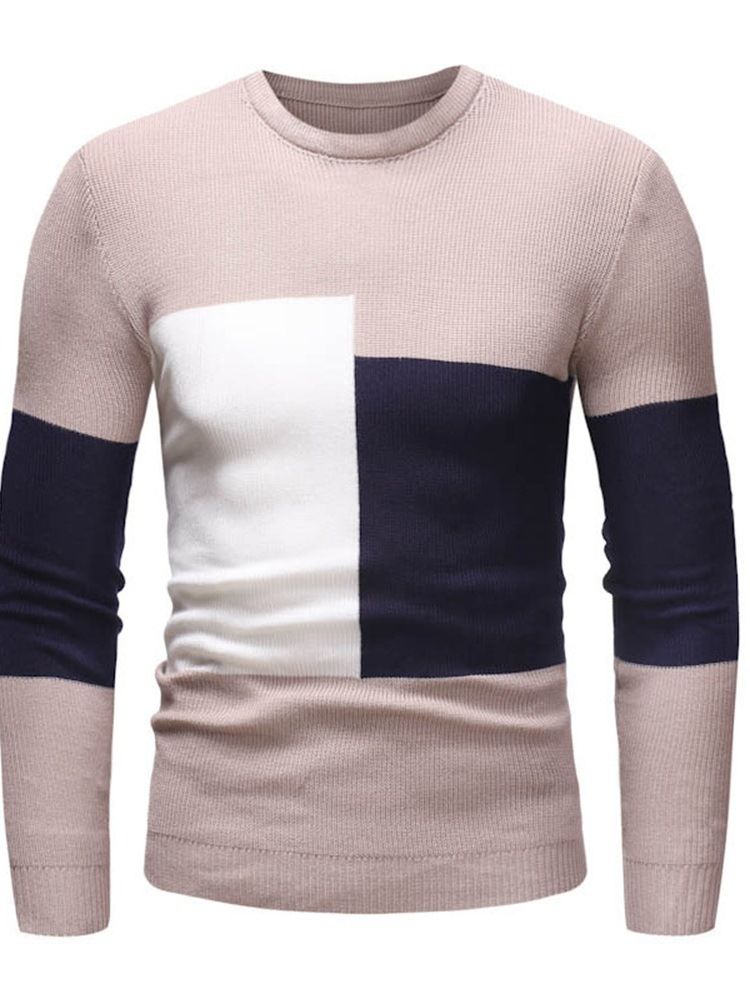 Rund Hals Patchwork Color Block Casual Slim Sweater