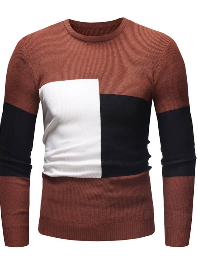 Rund Hals Patchwork Color Block Casual Slim Sweater
