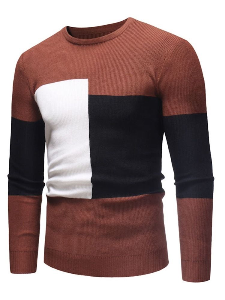 Rund Hals Patchwork Color Block Casual Slim Sweater