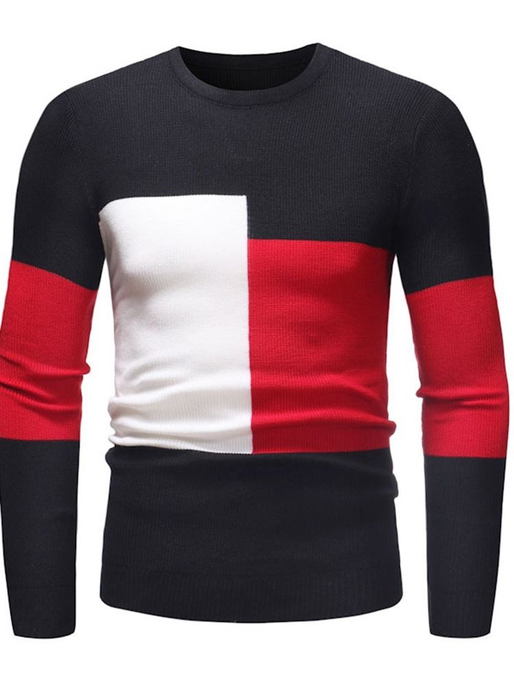 Rund Hals Patchwork Color Block Casual Slim Sweater