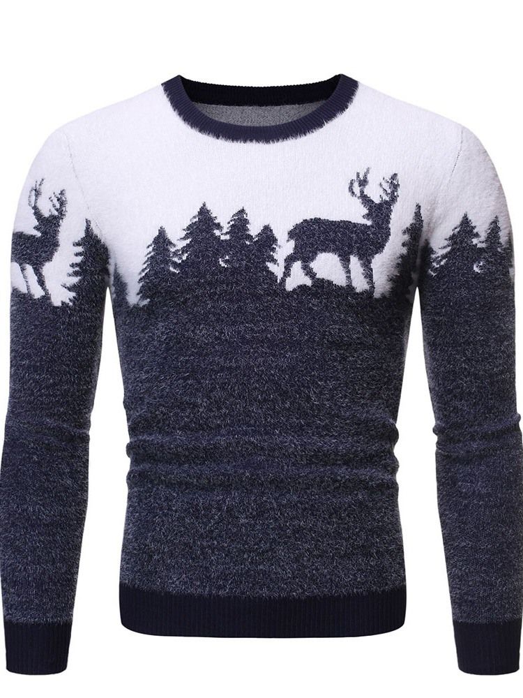 Rundhalsad Standard Animal Winter Slim Tröja För Män