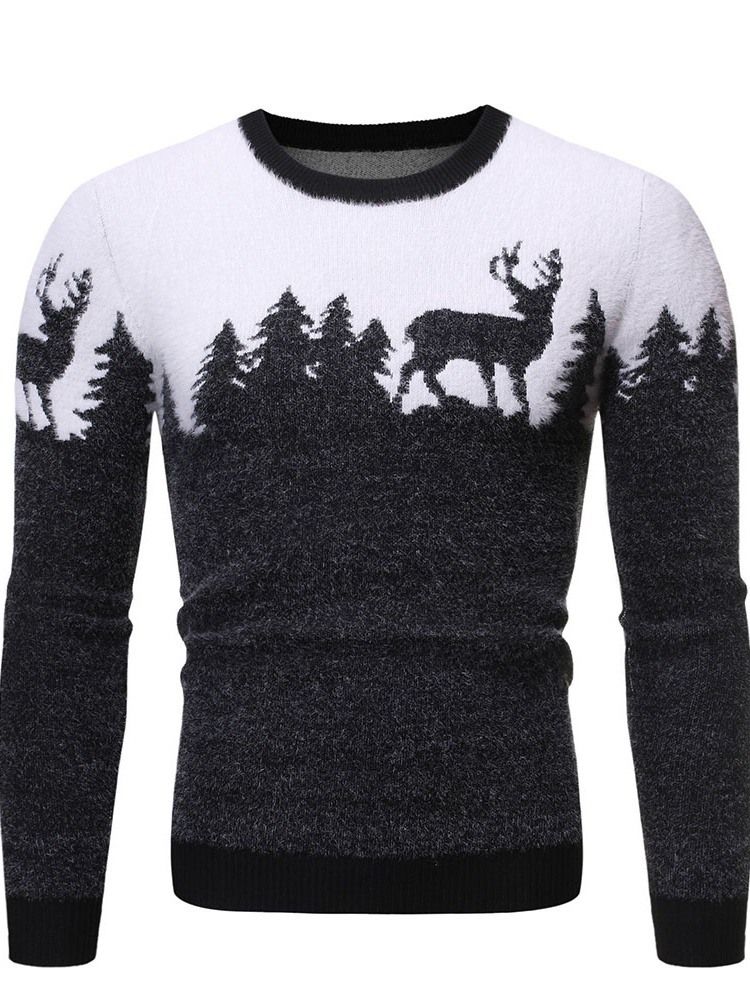 Rundhalsad Standard Animal Winter Slim Tröja För Män