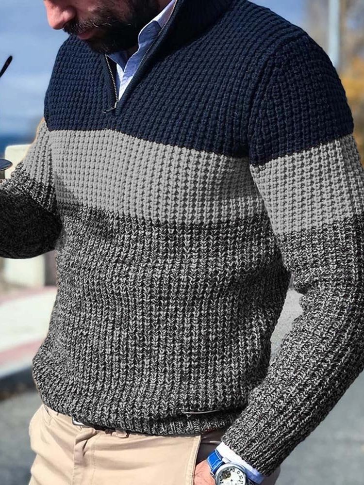 Standard Färgblock Casual Lös Stil Herrtröja