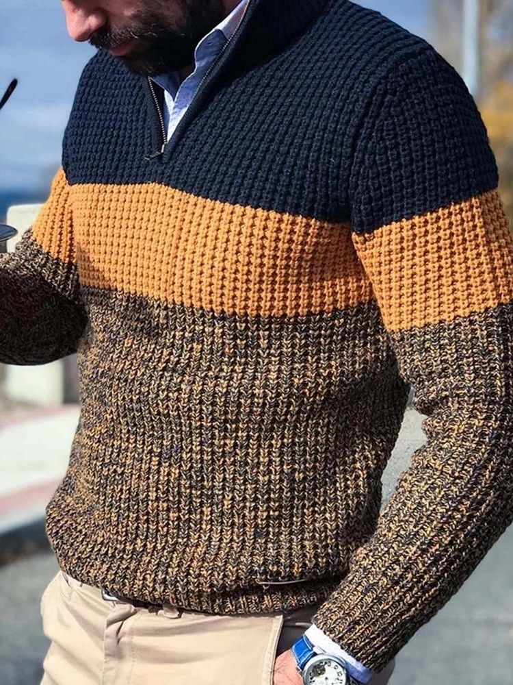 Standard Färgblock Casual Lös Stil Herrtröja