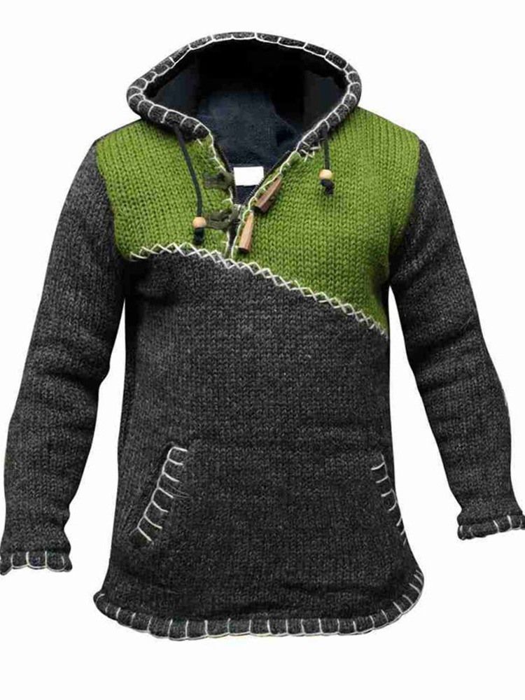 Standard Hooded Color Block European Straight Sweater