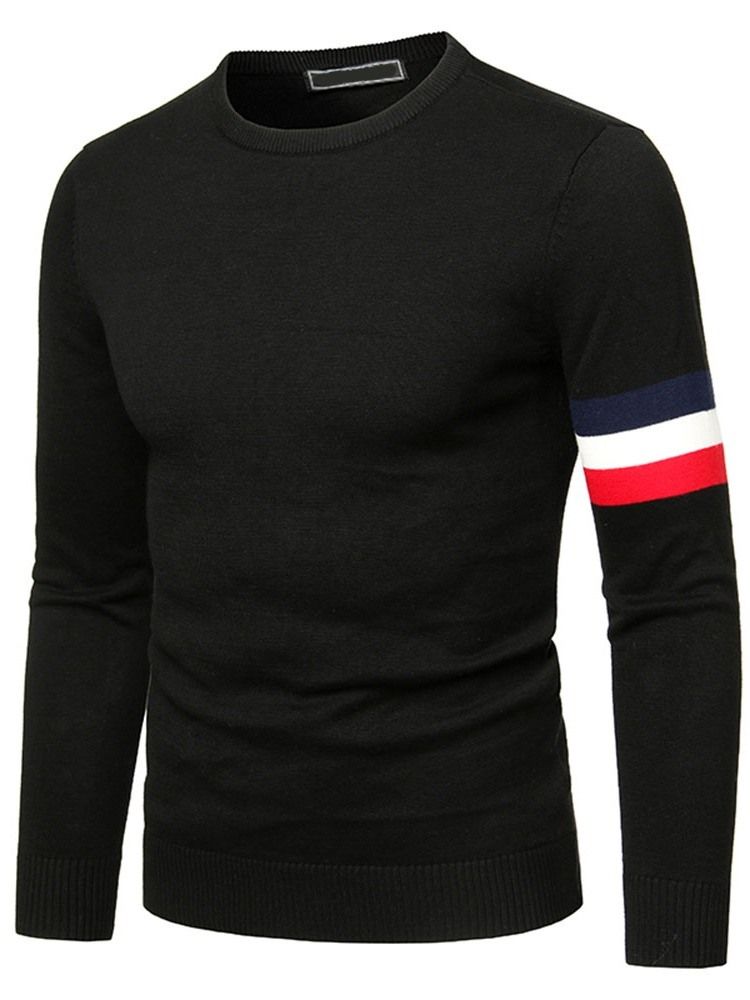 Standard Stripe Slim Casual Tröja Med Rund Hals