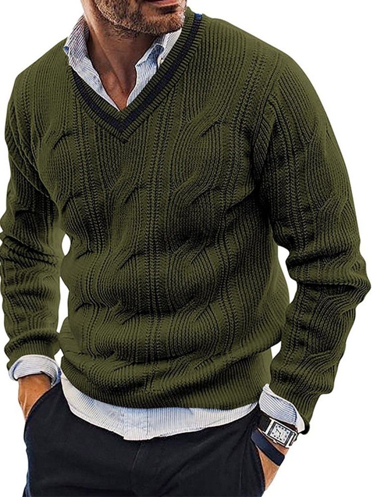 V-Ringad Vanlig Standard Fall Casual Pullover Tröja