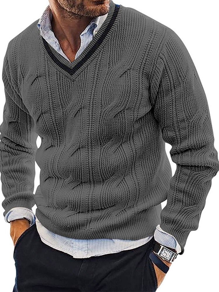 V-Ringad Vanlig Standard Fall Casual Pullover Tröja