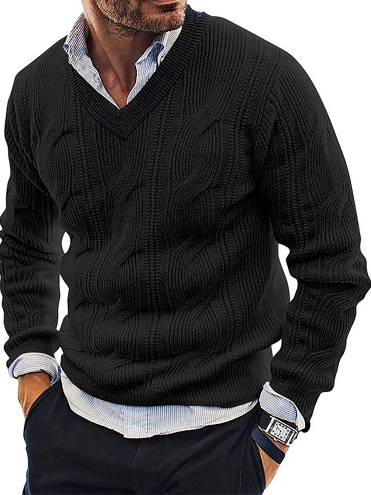 V-Ringad Vanlig Standard Fall Casual Pullover Tröja