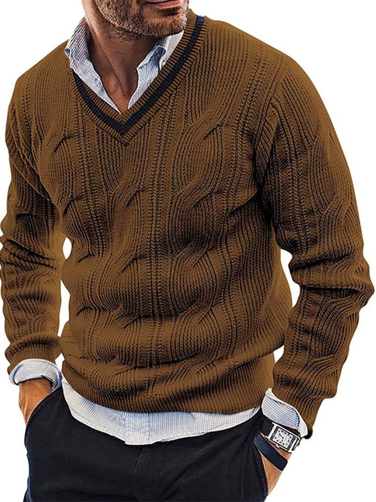 V-Ringad Vanlig Standard Fall Casual Pullover Tröja