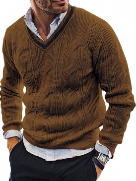V-Ringad Vanlig Standard Fall Casual Pullover Tröja