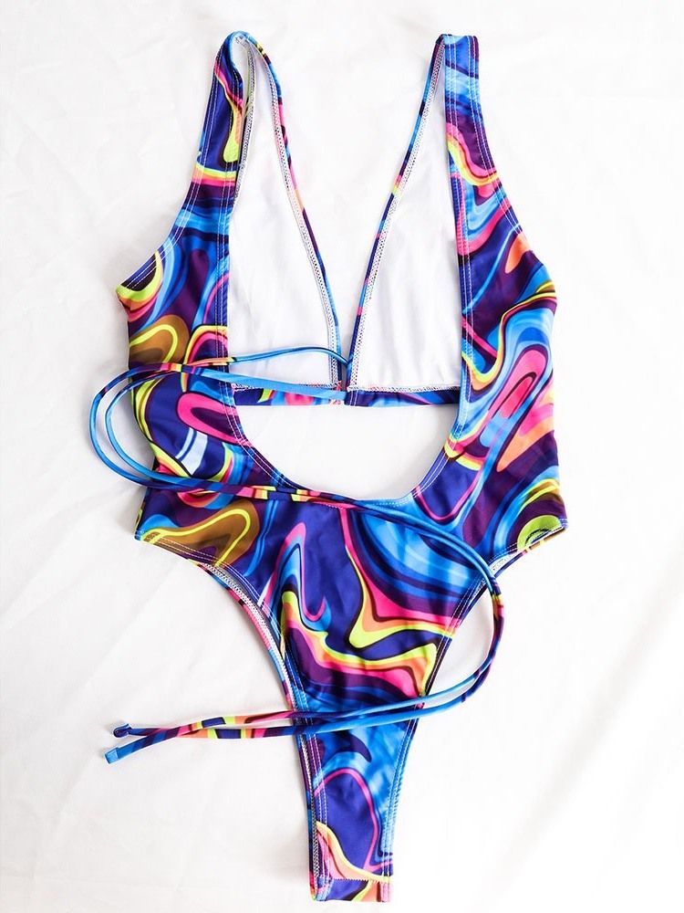 Blommig Backless Sexig One Piece Badkläder