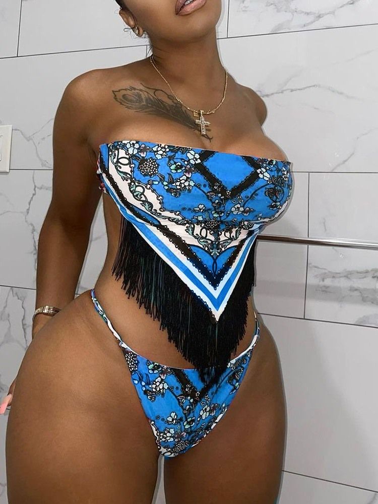 Blommönster Etniska Badkläder Monokini