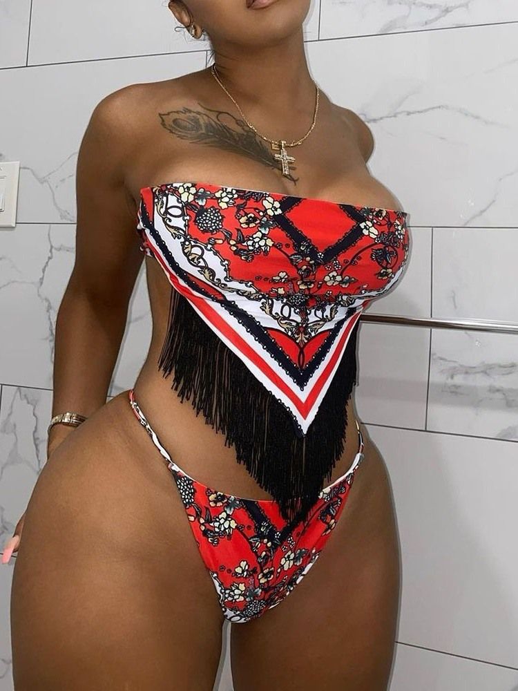 Blommönster Etniska Badkläder Monokini