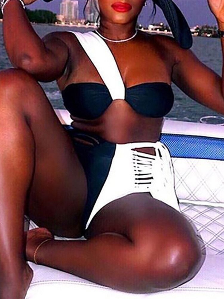 Color Block Western Tankini Set Dambadkläder