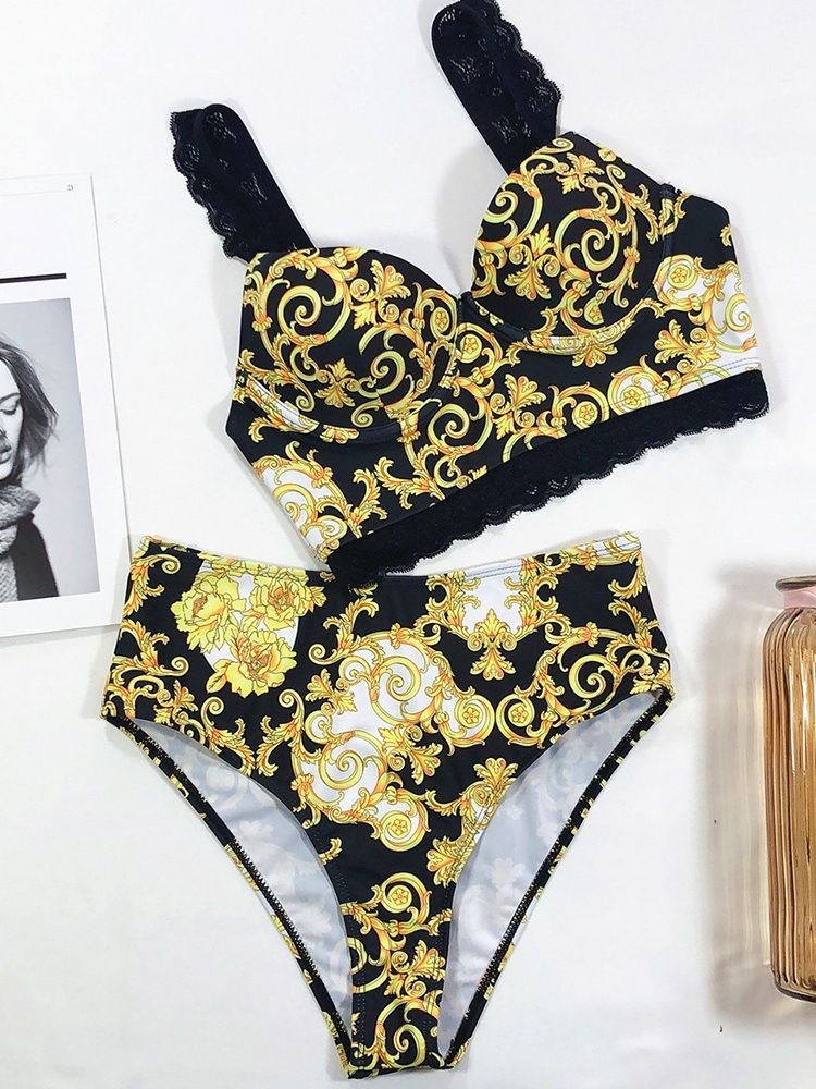 Dam Tankini Set Sexiga Spetsbadkläder