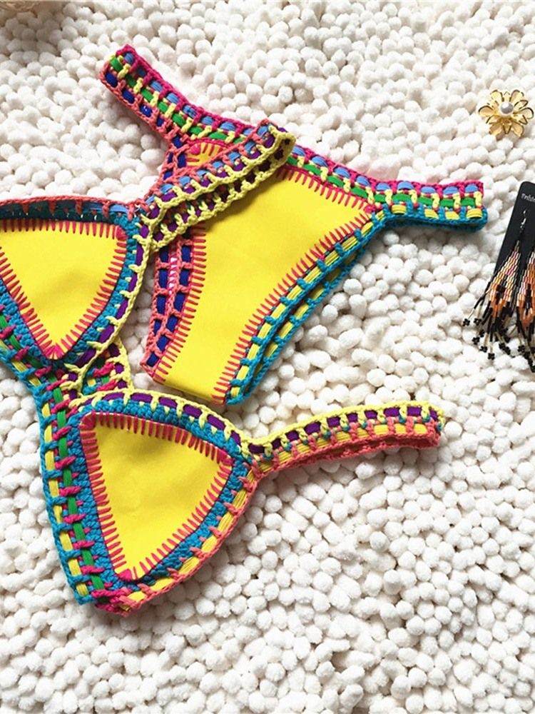 Patchwork Color Block Stretchig Sexig Bikini Set