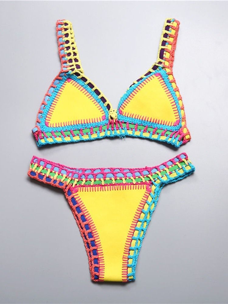 Patchwork Color Block Stretchig Sexig Bikini Set