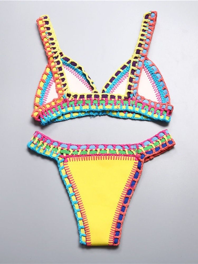 Patchwork Color Block Stretchig Sexig Bikini Set