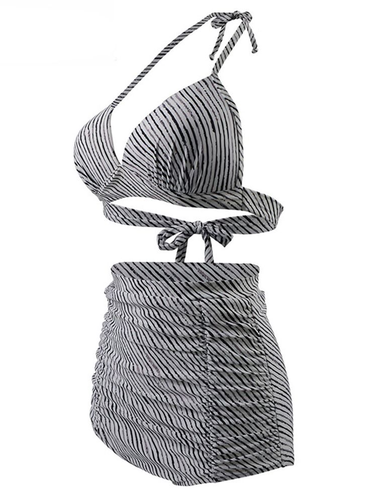 Randigt Bikiniset Med Snörning